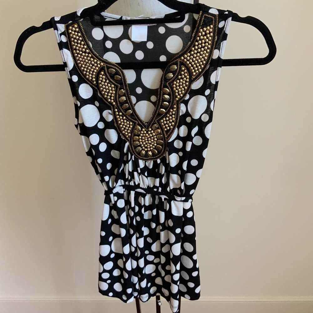 Wet Seal Gold Embellished Polka Dot Tank